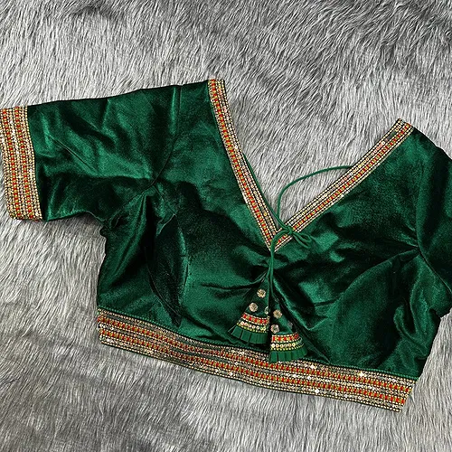 Dark green color velvet heavy embroidery bridal wedding blouse