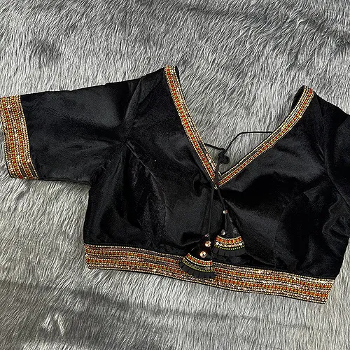 Black color velvet heavy embroidery bridal wedding blouse