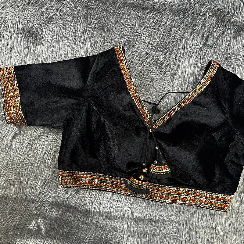 Black color velvet heavy embroidery bridal wedding blouse