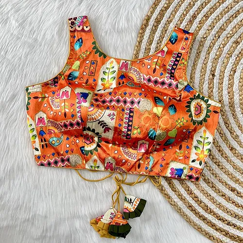 Multicolor Orange Floral Printed Blouse
