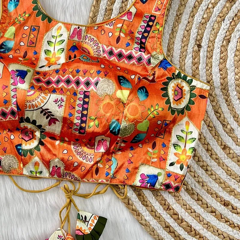 Multicolor Orange Floral Printed Blouse