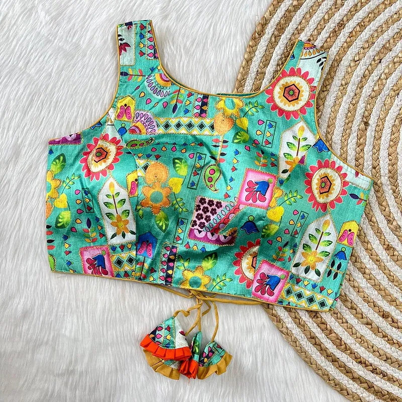 Multicolor Sea Green Floral Printed Blouse