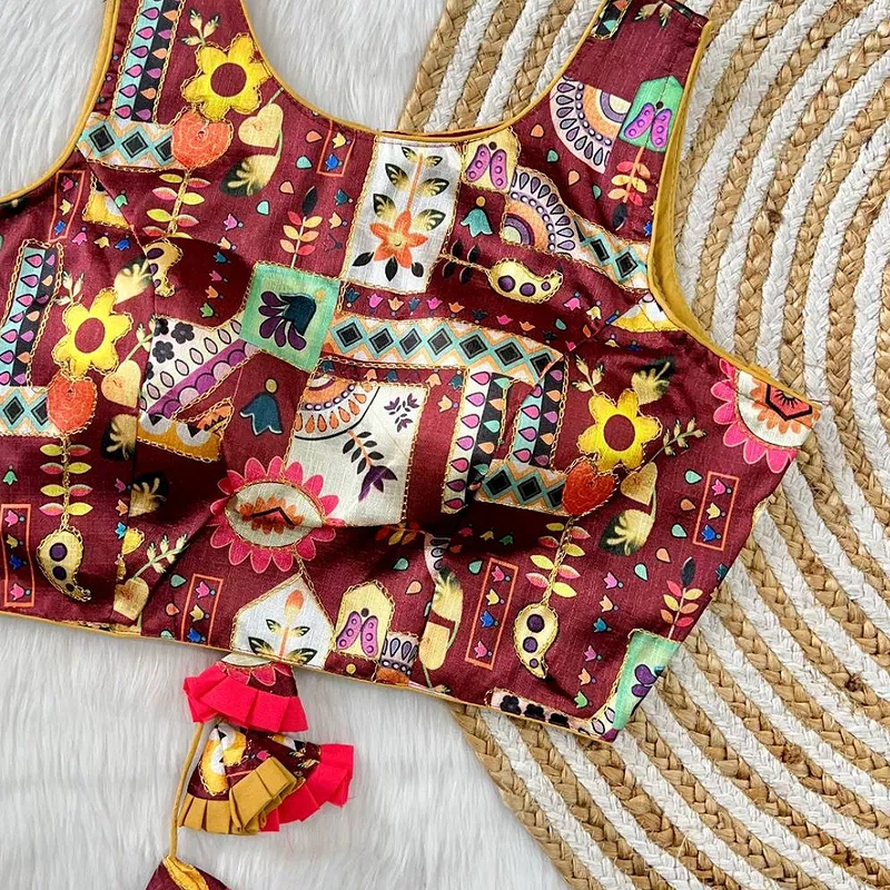 Multicolor Maroon Floral Printed Blouse