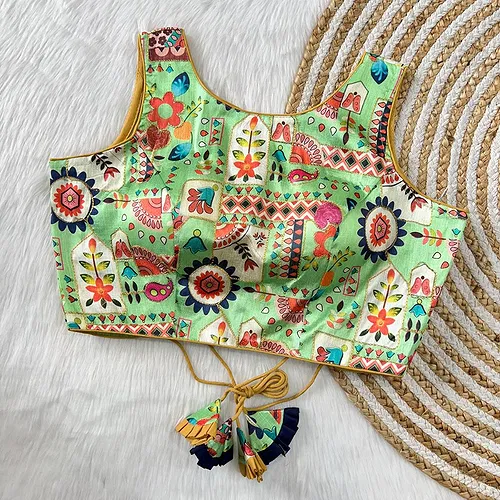 Multicolor Green Floral Printed Blouse