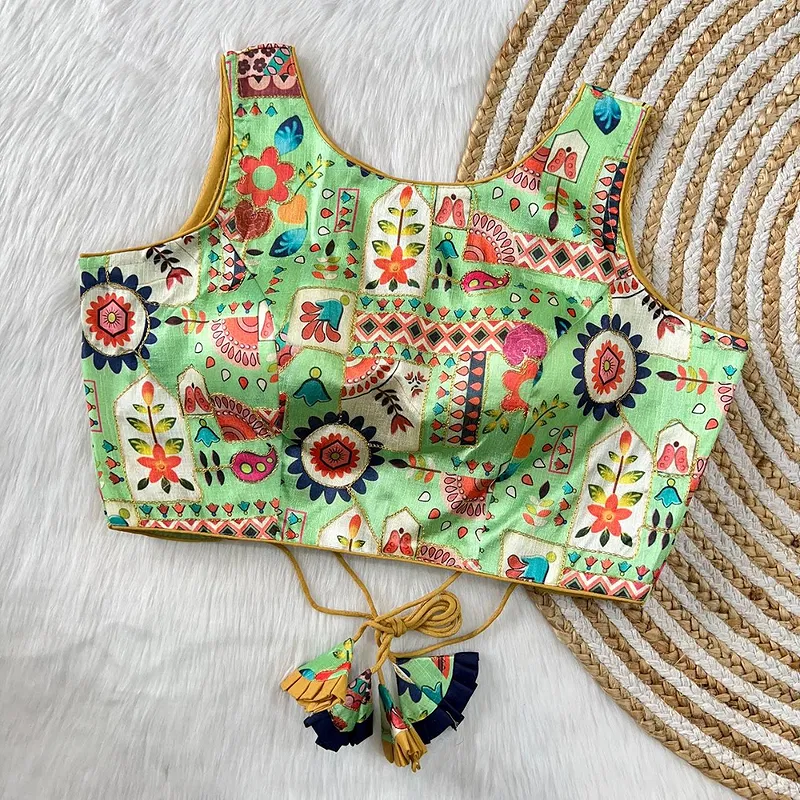 Multicolor Green Floral Printed Blouse