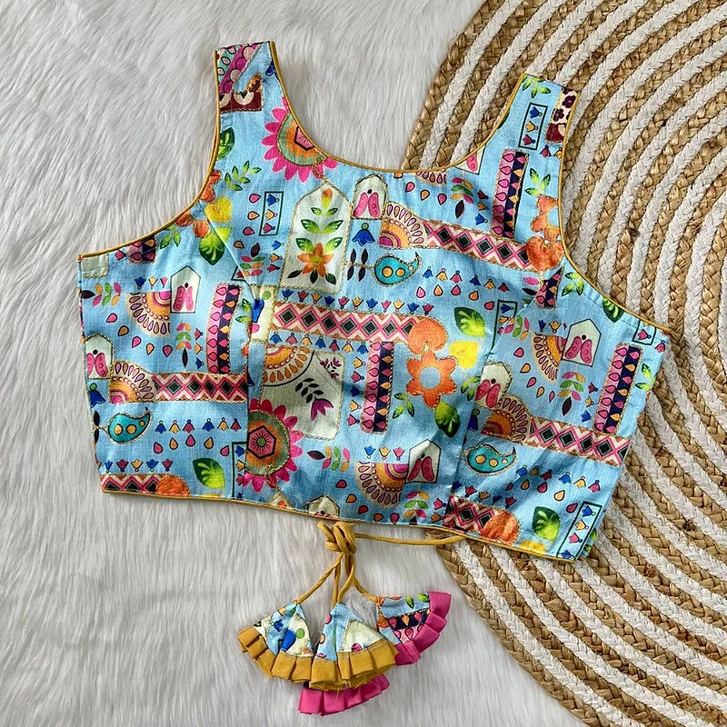 Multicolor Light Blue Floral Printed Blouse