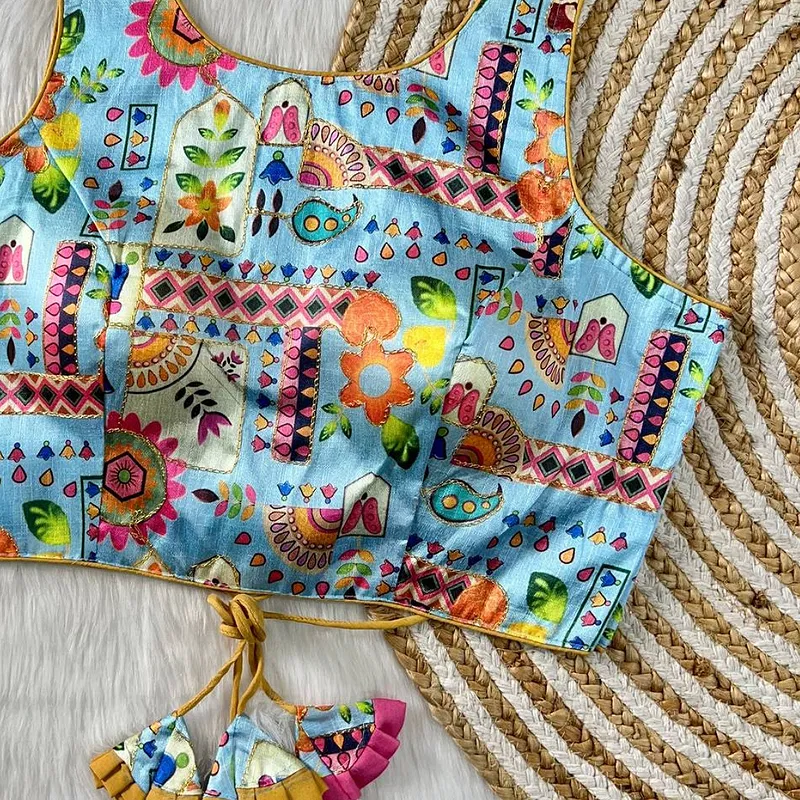 Multicolor Light Blue Floral Printed Blouse
