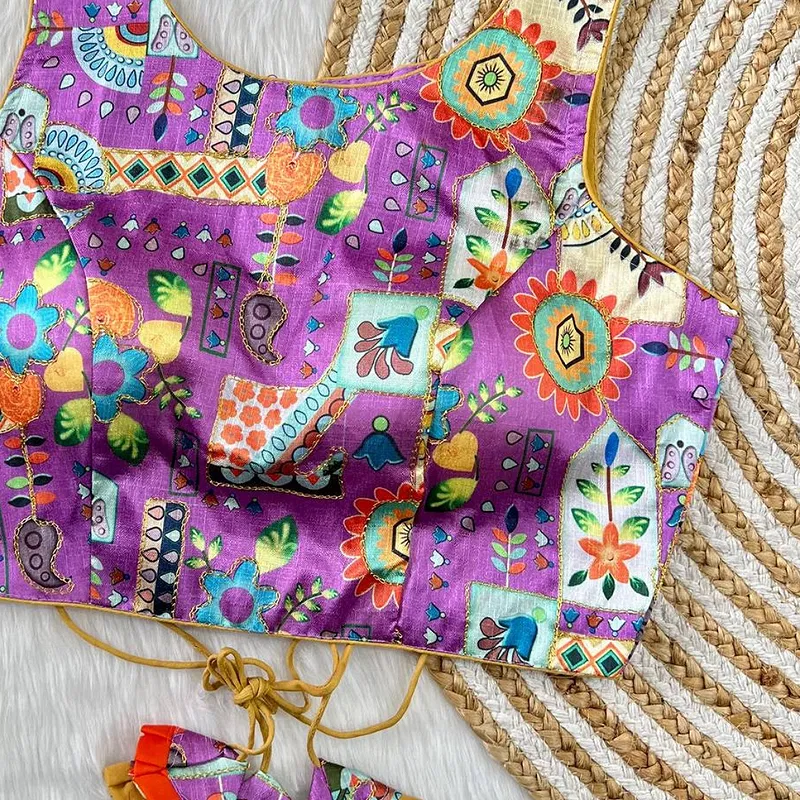 Multicolor Purple Floral Printed Blouse