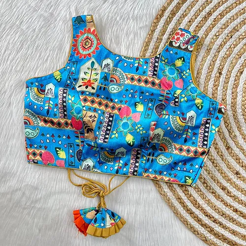 Multicolor Blue Floral Printed Blouse