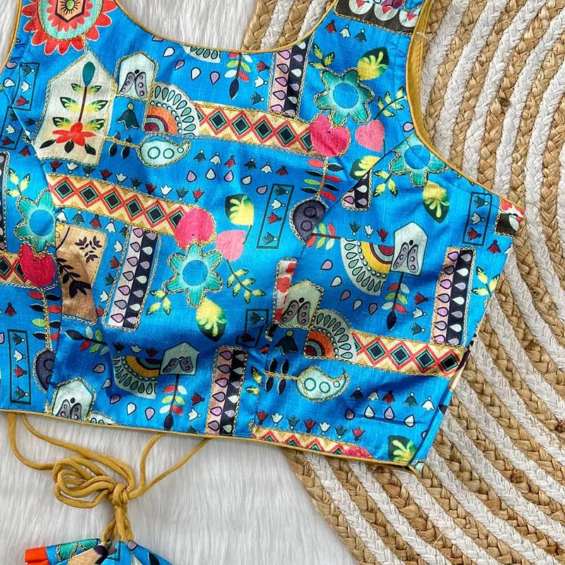 Multicolor Blue Floral Printed Blouse