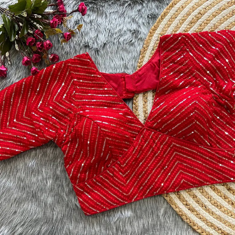 Red Color Stylish Back Open Party Blouse