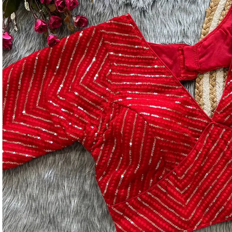 Red Color Stylish Back Open Party Blouse