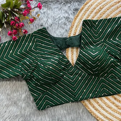 Dark Green Color Stylish Back Open Party Blouse