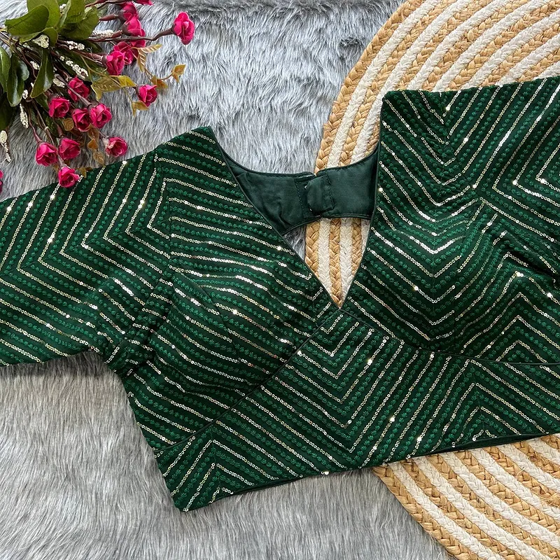 Dark Green Color Stylish Back Open Party Blouse