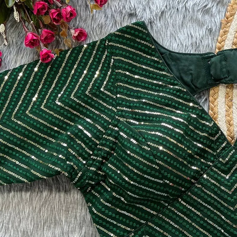 Dark Green Color Stylish Back Open Party Blouse