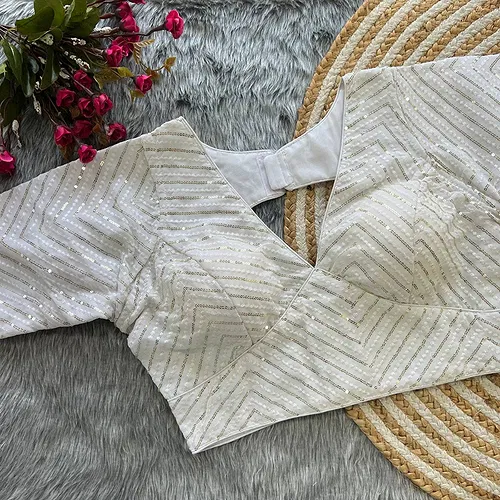 Off White Color Stylish Back Open Party Blouse