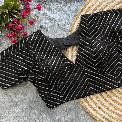 Black Color Stylish Back Open Party Blouse