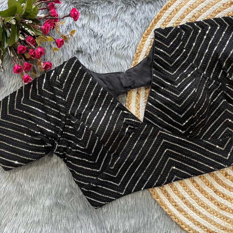 Black Color Stylish Back Open Party Blouse