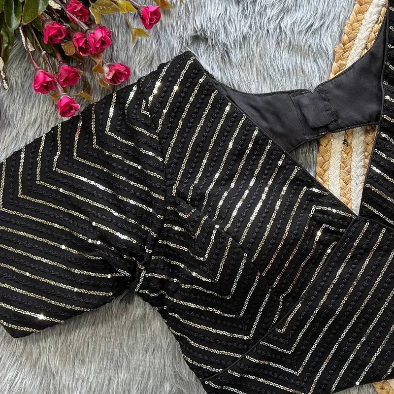 Black Color Stylish Back Open Party Blouse