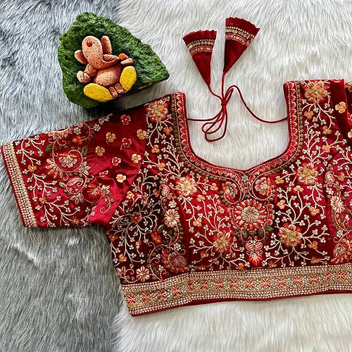 Maroon Color Heavy Velvet Real Diamond Work Blouse