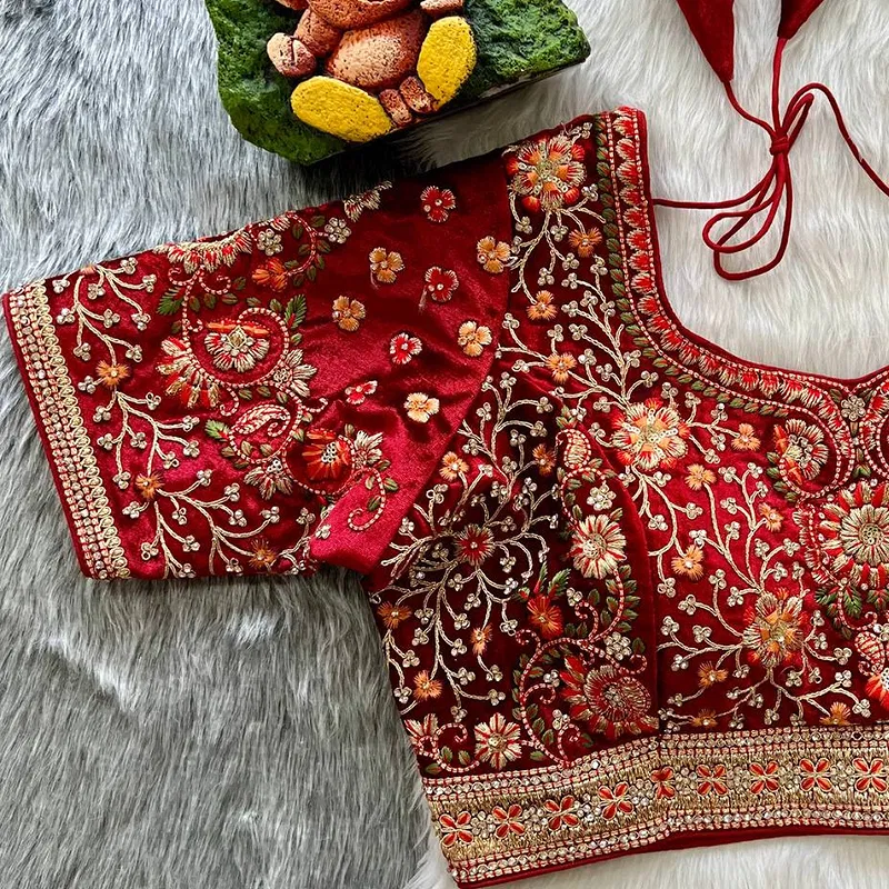 Maroon Color Heavy Velvet Real Diamond Work Blouse