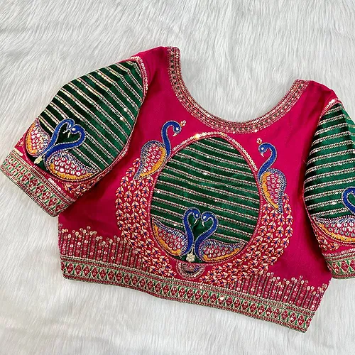 Pink Color Heavy Embroidered Bridal Wedding Blouse