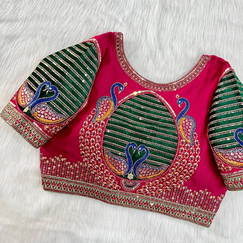 Pink Color Heavy Embroidered Bridal Wedding Blouse