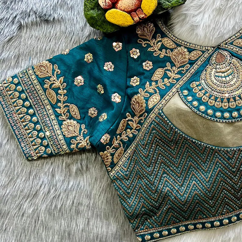 Morpeach Color Gold Jari & Rainbow Embroidery Wedding Blouse