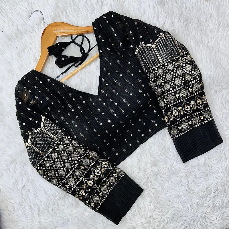 Stylish Georgette Blouse with Sequins and Pannell Sleeves