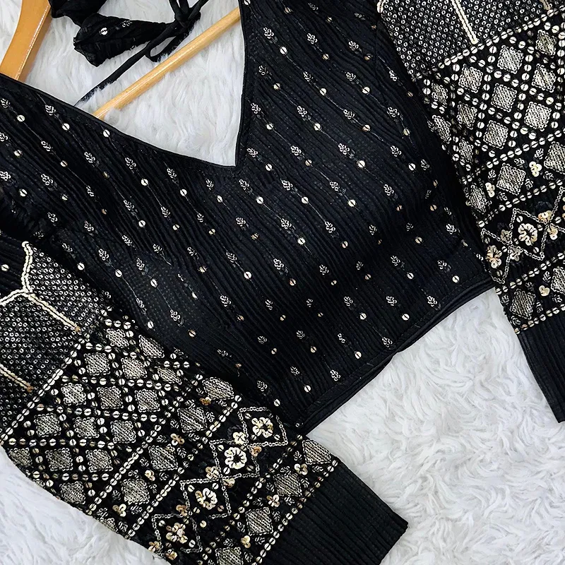 Stylish Georgette Blouse with Sequins and Pannell Sleeves