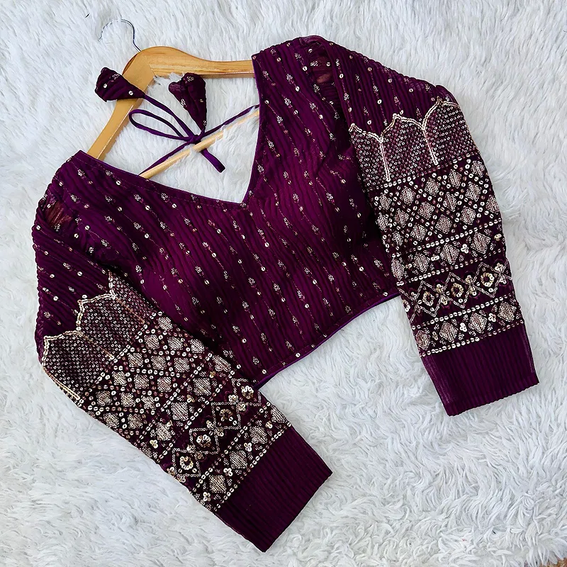 Stylish Georgette Blouse with Sequins and Pannell Sleeves