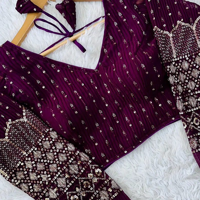 Stylish Georgette Blouse with Sequins and Pannell Sleeves
