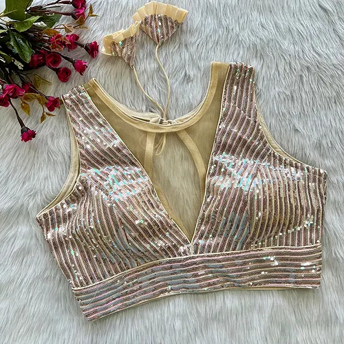 Gold Color Heavy Imported Net Deep Neck Partywear Blouse