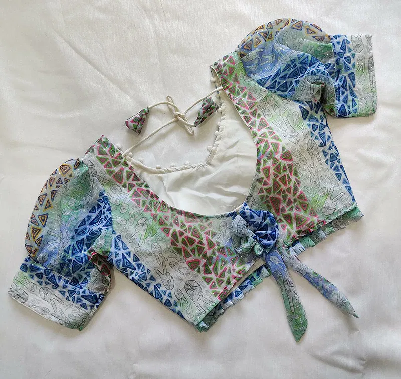 Multi Color Designer Georgette Crochet With Sequence Blouse