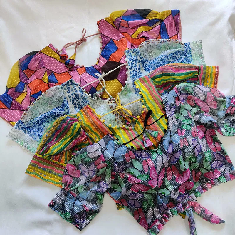 Multi Color Flower Designer Georgette Crochet With Sequence Blouse