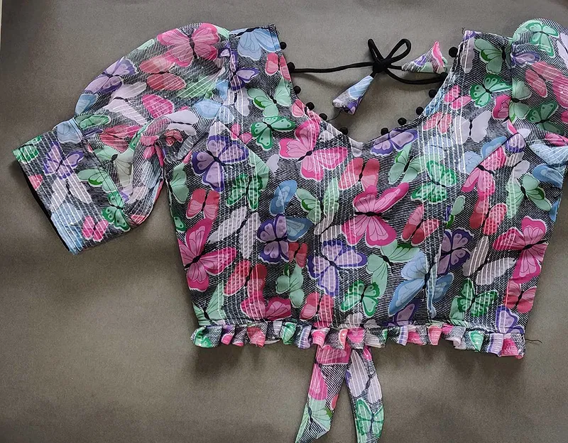 Multi Color Flower Designer Georgette Crochet With Sequence Blouse