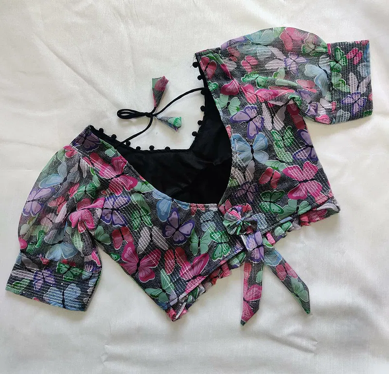 Multi Color Flower Designer Georgette Crochet With Sequence Blouse