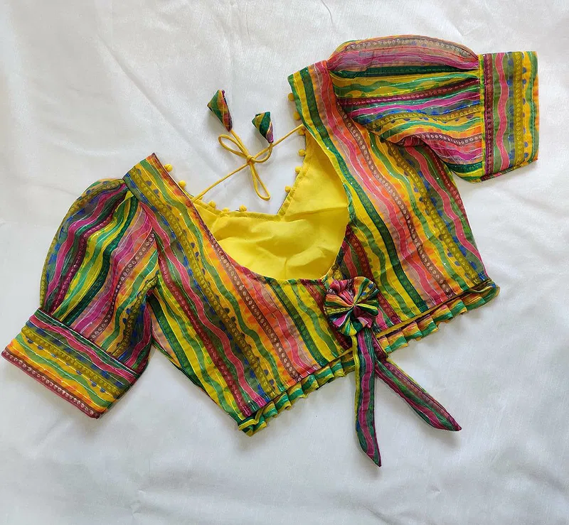 Multi Color Line Designer Georgette Crochet With Sequence Blouse