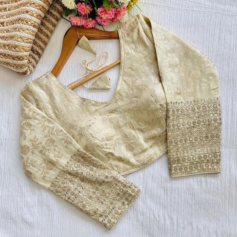 Golden Beautiful Golden Zari Work Long Sleeves Blouse