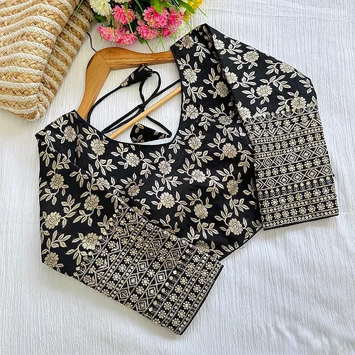 Black Beautiful Golden Zari Work Long Sleeves Blouse