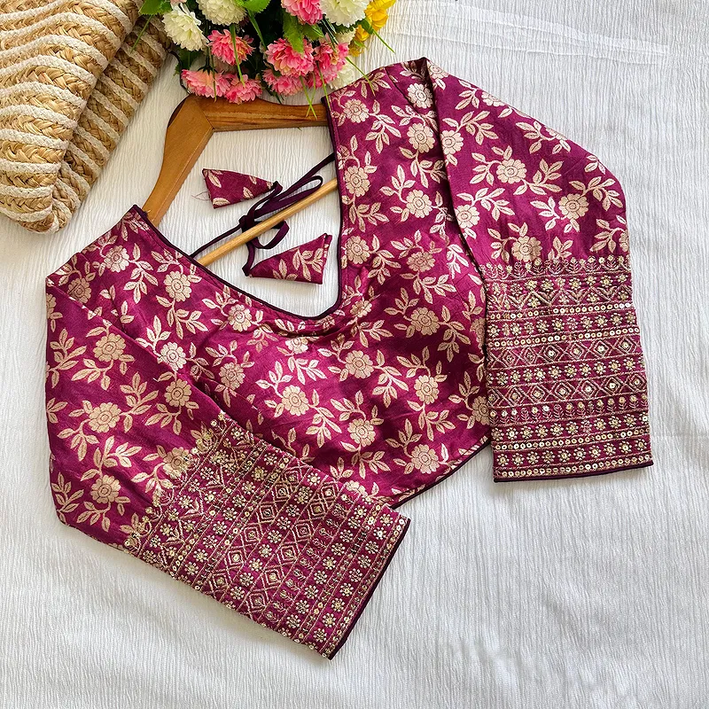 Magenta Beautiful Golden Zari Work Long Sleeves Blouse