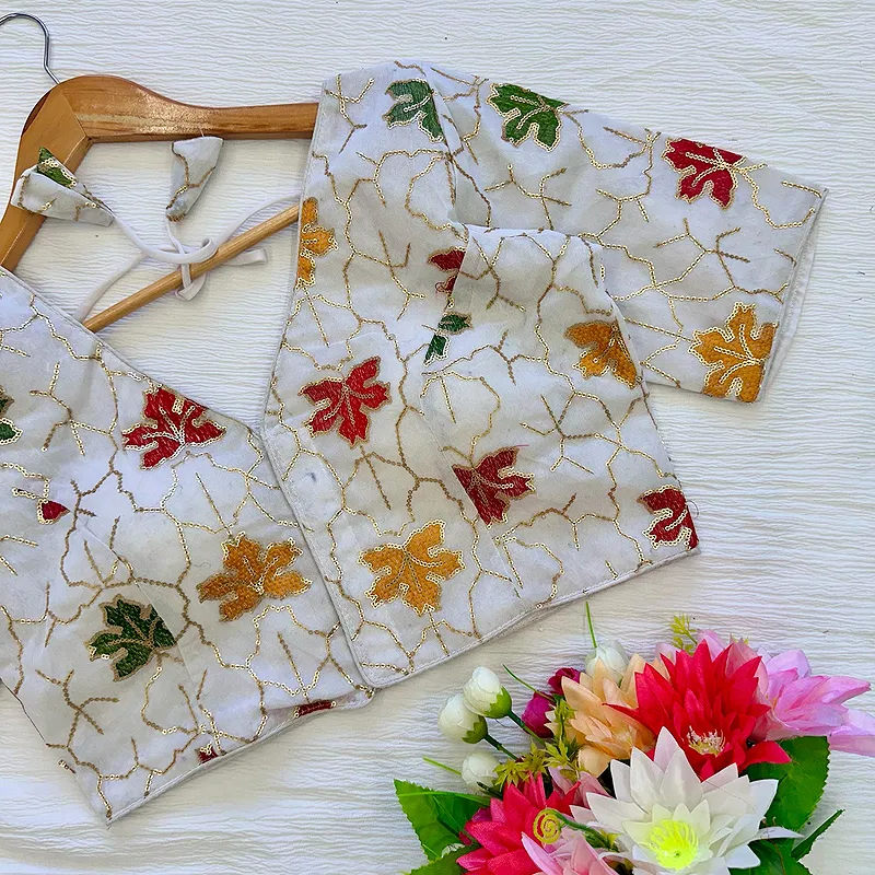 White Color Georgette Silk Blouse with Vibrant Embroidery