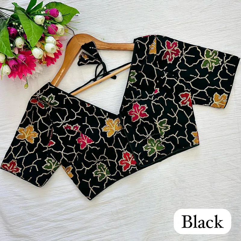 Black Color Georgette Silk Blouse with Vibrant Embroidery