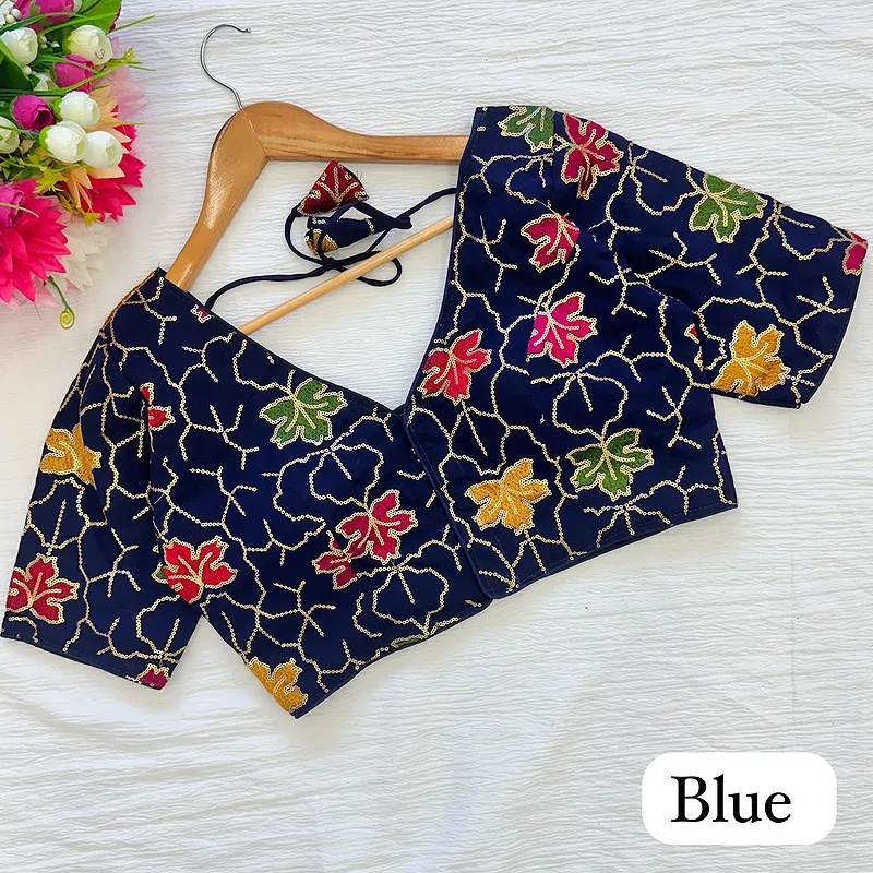 Blue Color Georgette Silk Blouse with Vibrant Embroidery