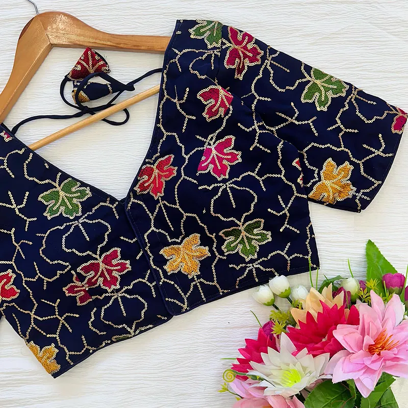 Blue Color Georgette Silk Blouse with Vibrant Embroidery