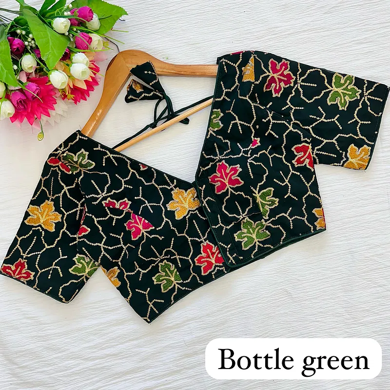 Green Color Georgette Silk Blouse with Vibrant Embroidery