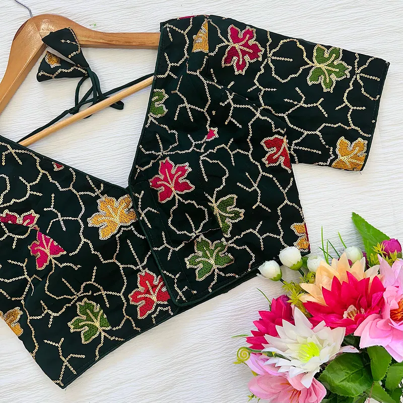 Green Color Georgette Silk Blouse with Vibrant Embroidery