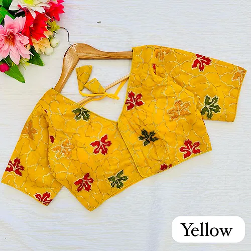 Yellow Color Georgette Silk Blouse with Vibrant Embroidery