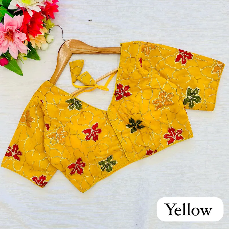 Yellow Color Georgette Silk Blouse with Vibrant Embroidery