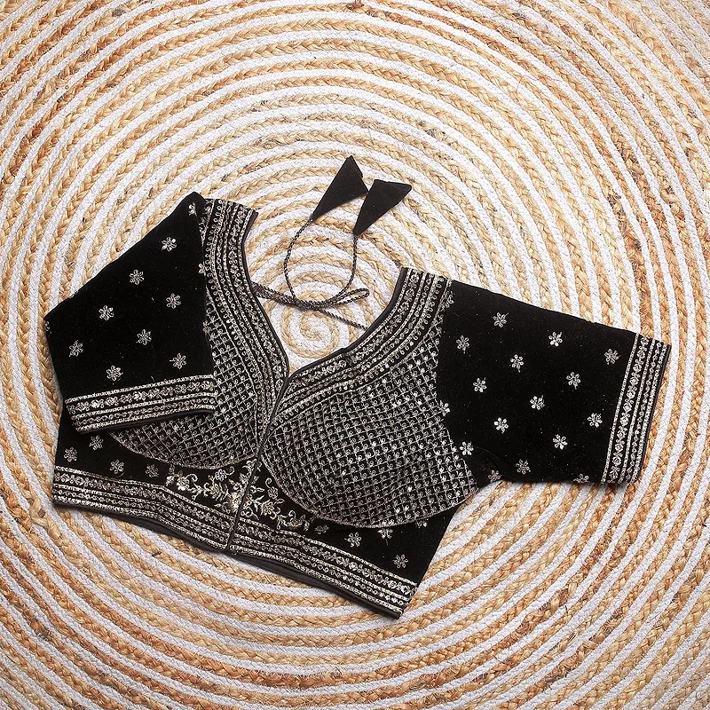 Black Color Blouse with Heavy Embroidery and Sequin Touch-Up